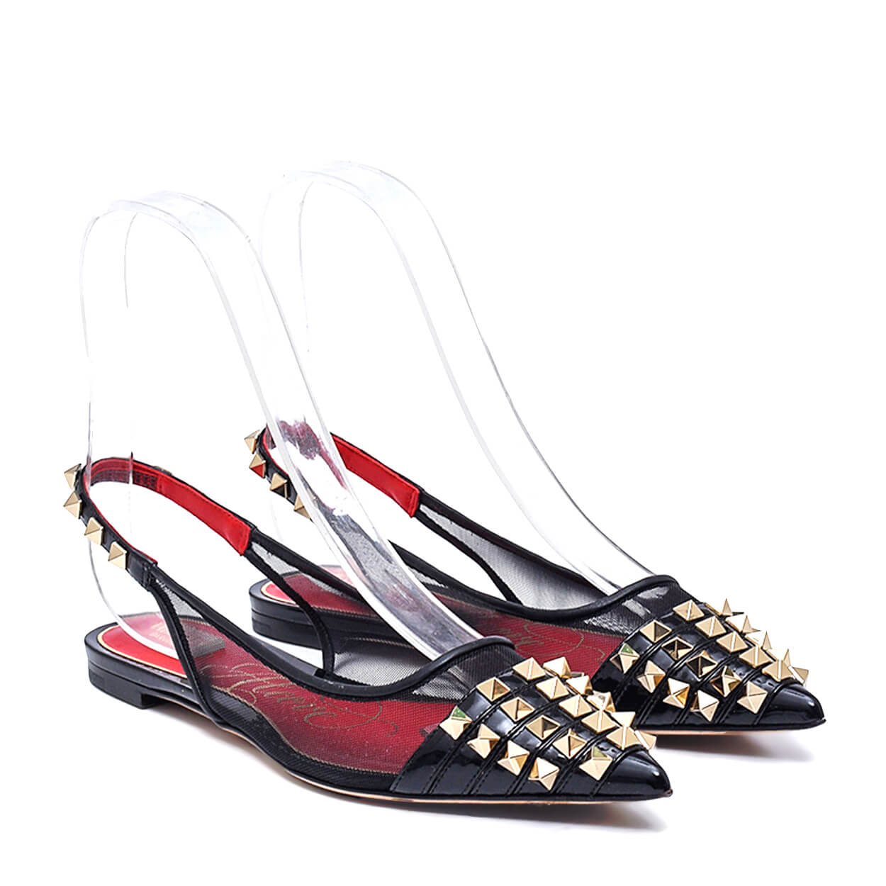 Valentino - Rockstud Alcove Leather & Mesh Slingback Flats  37,5